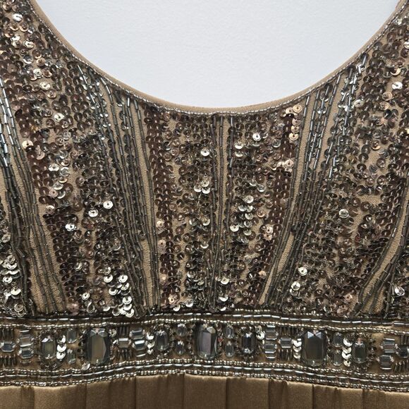 Sue Wong Dress Womens 4 Brown Silk Sleeveless Sequin Bead Nocturne Cocktail Deco - Picture 5 of 13